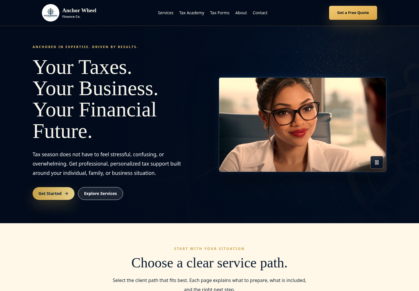 Screenshot of the live Anchor Wheel Finance Co. homepage
