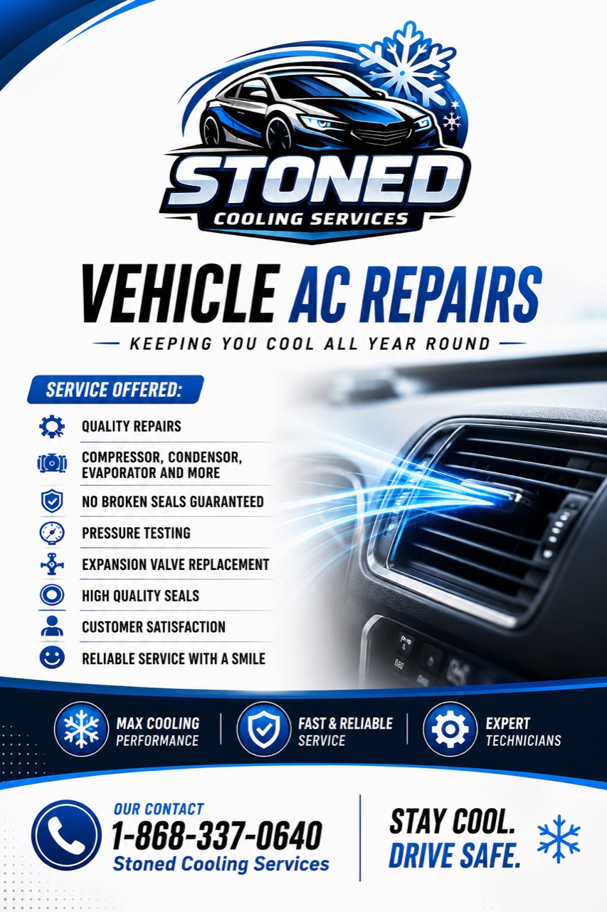 Stoned Cooling Services vehicle AC repair flyer